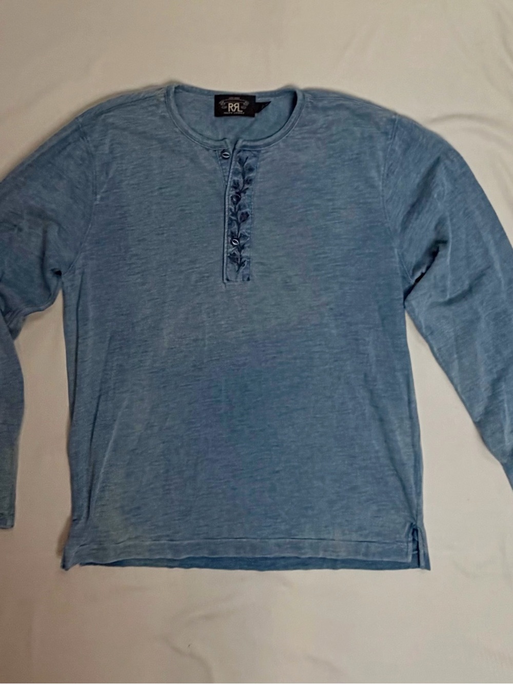 Ralph Lauren Double RRL Blue Long-Sleeve Henley Shirt Size Large